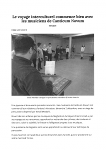 article : Le voyage interculturel commence bien avec les musiciens de Canticum Novum