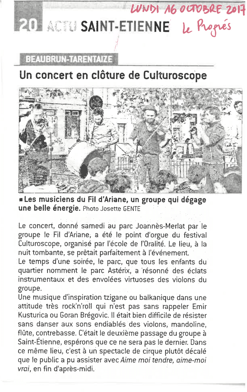 article : Un concert en clôture du Culturoscope