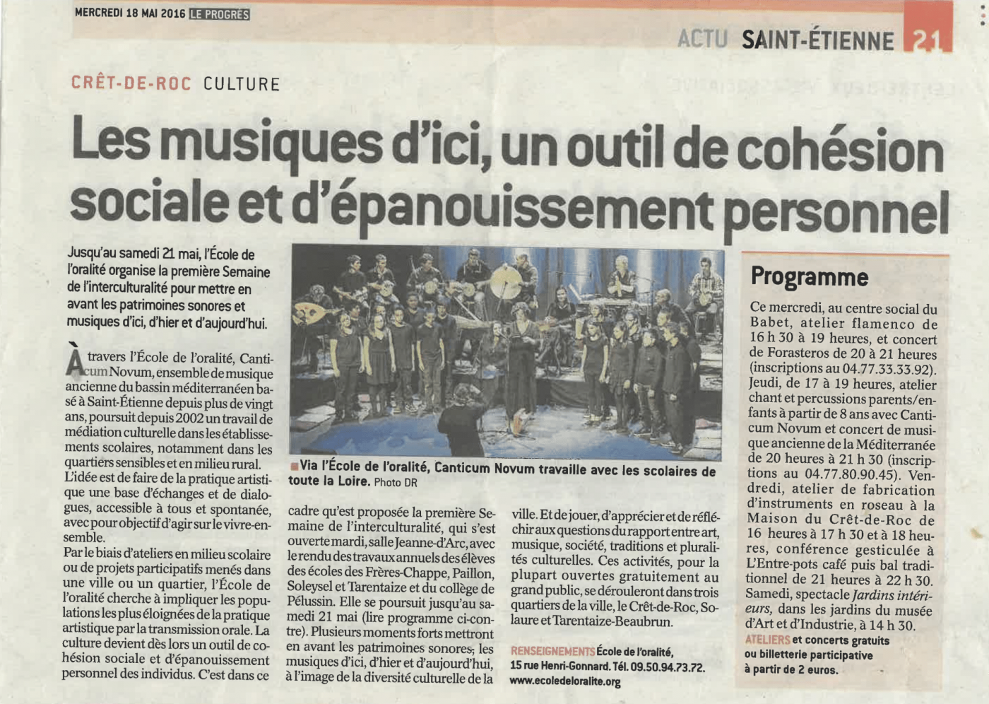 article : Les musiques d'ici, un outil de cohésion sociale et d'épanouissement personnel